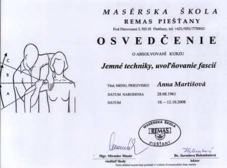 Osvedčenie  Jemné techniky, Uvoľňovanie fascií